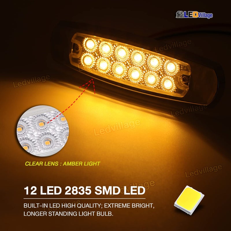 Ledvillage 20 Pcs 6.4 Inch Clear Lens Amber LED Side Marker Turn Signal Lights Clearance Parking Lamps for Truck Trailer Lorry Tow RV w/Chrome Universal 12V DC BB12 - Image 2